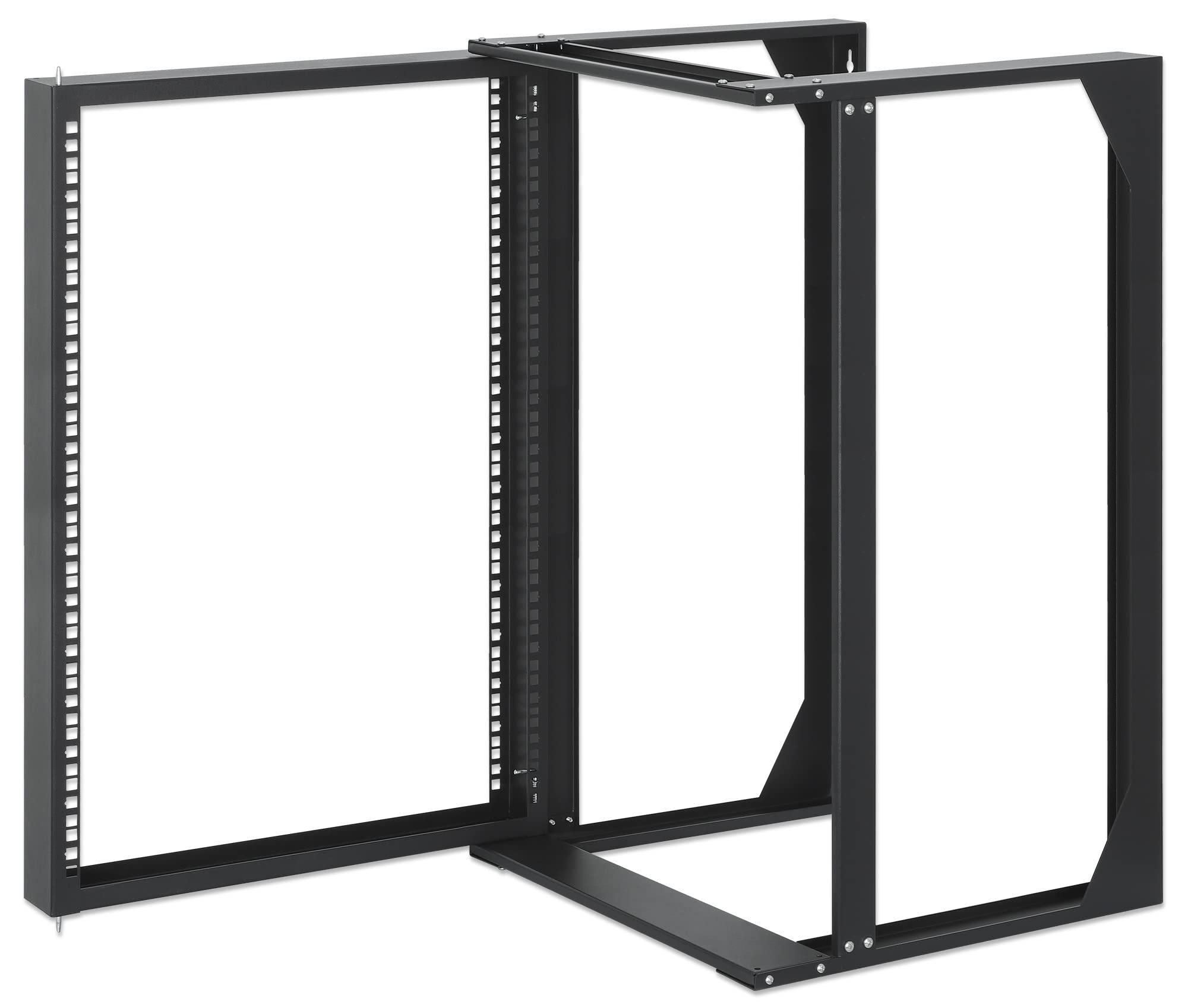 Intellinet 15U 19" 2 Post Open Frame Server Wall Mount Rack - 180 Degree Gate Swing, Flatpacked, Antistatic Powder Coated Steel – for IT Network Equipment & AV Devices – 3 Yr Mfg Warranty – 716208