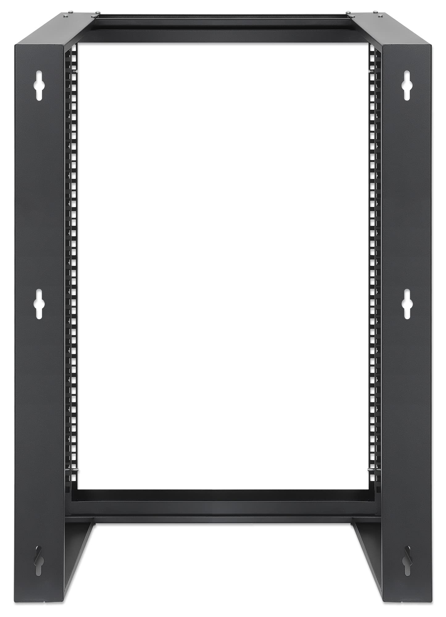 Intellinet 15U 19" 2 Post Open Frame Server Wall Mount Rack - 180 Degree Gate Swing, Flatpacked, Antistatic Powder Coated Steel – for IT Network Equipment & AV Devices – 3 Yr Mfg Warranty – 716208