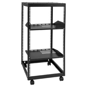 vevor 20u open frame server rack, 23''-40'' adjustable depth, free standing or wall mount network server rack, 4 post av rack with casters, holds all your networking it equipment av gear router modem