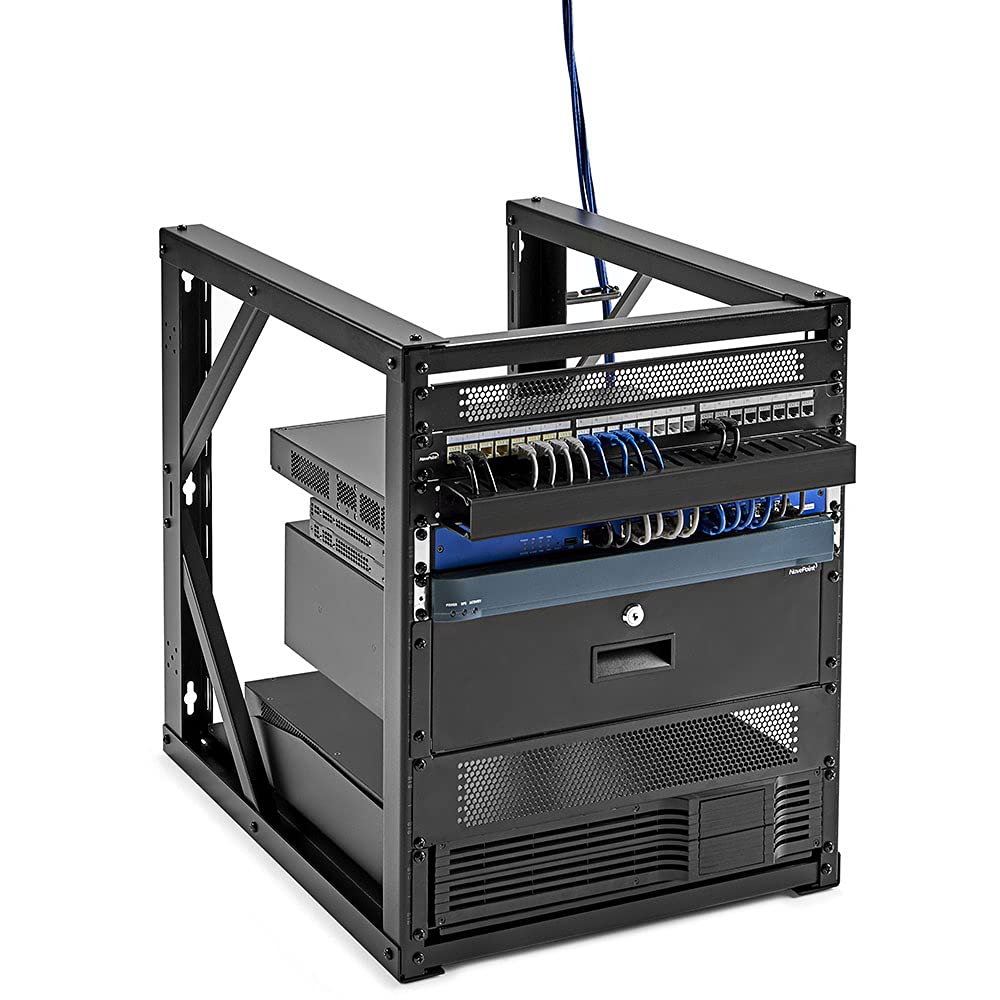 NavePoint 15U Open Frame Wall Mount Server Rack for 19" Networking IT Equipment & A/V Gear, 24.81" Depth, 330 lbs Weight Capacity, 12-24 Threaded