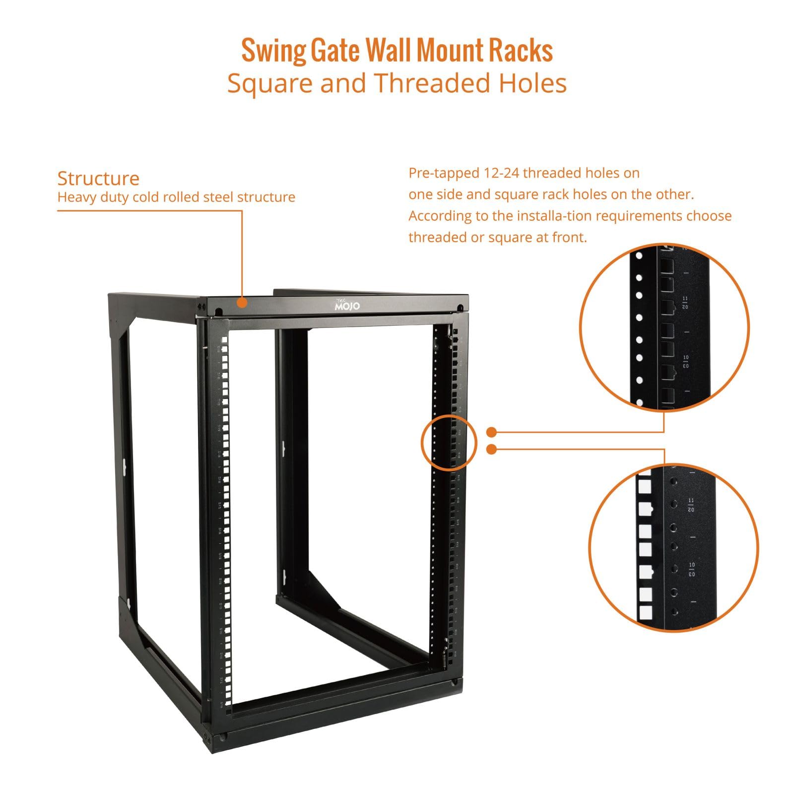 Tecmojo 15U Wall Mount Open Frame Network Rack, Swing Out Hinged Door 18 Inch Depth, Holds Network Servers and AV Equipment, Easy Rear Access to Equipment, Door Opens 180 Degrees from Either Side