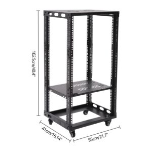 18U Open Frame Server Rack - 4 Post Adjustable Mobile - Free Standing Rolling Network/Computer Equipment Data Rack, Open Frame Rack for Servers & AV Gear