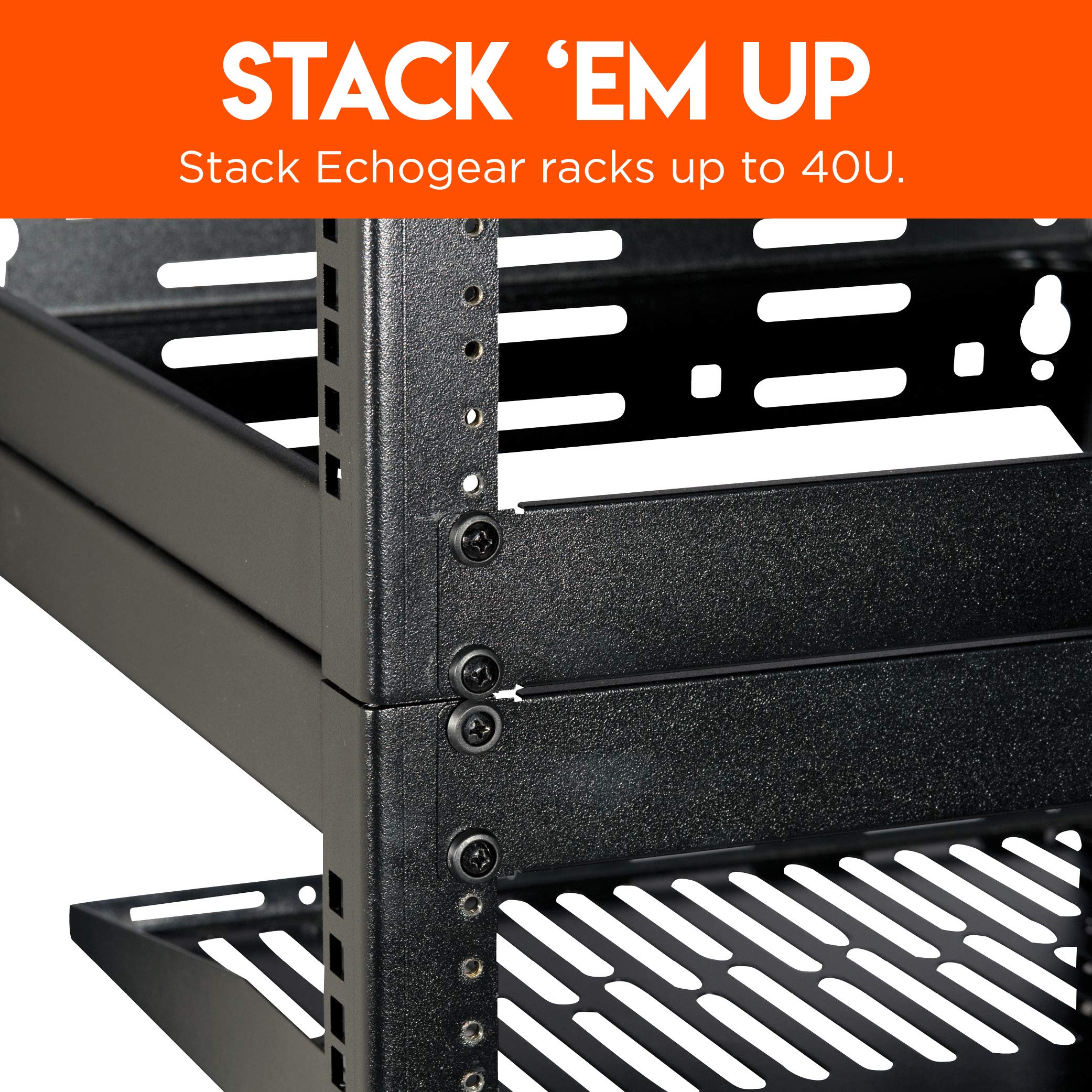 ECHOGEAR 20U Open Frame Rack for Servers & AV Gear - Wall Mountable Design Includes 2X Vented Shelves, 25x Rack Mounting Screws, 4X Leveling Feet, 4X Shelf Stops, & 2X Securement Straps