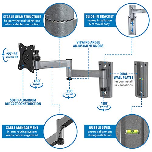 Mount-It! RV TV Mount, Lockable Full Motion TV Wall Mount Designed Specifically for RV or Mobile Home Use Single Arm Tilting and Swiveling 42 Inches Max, 33 Lb Capacity, VESA 200 Compatible