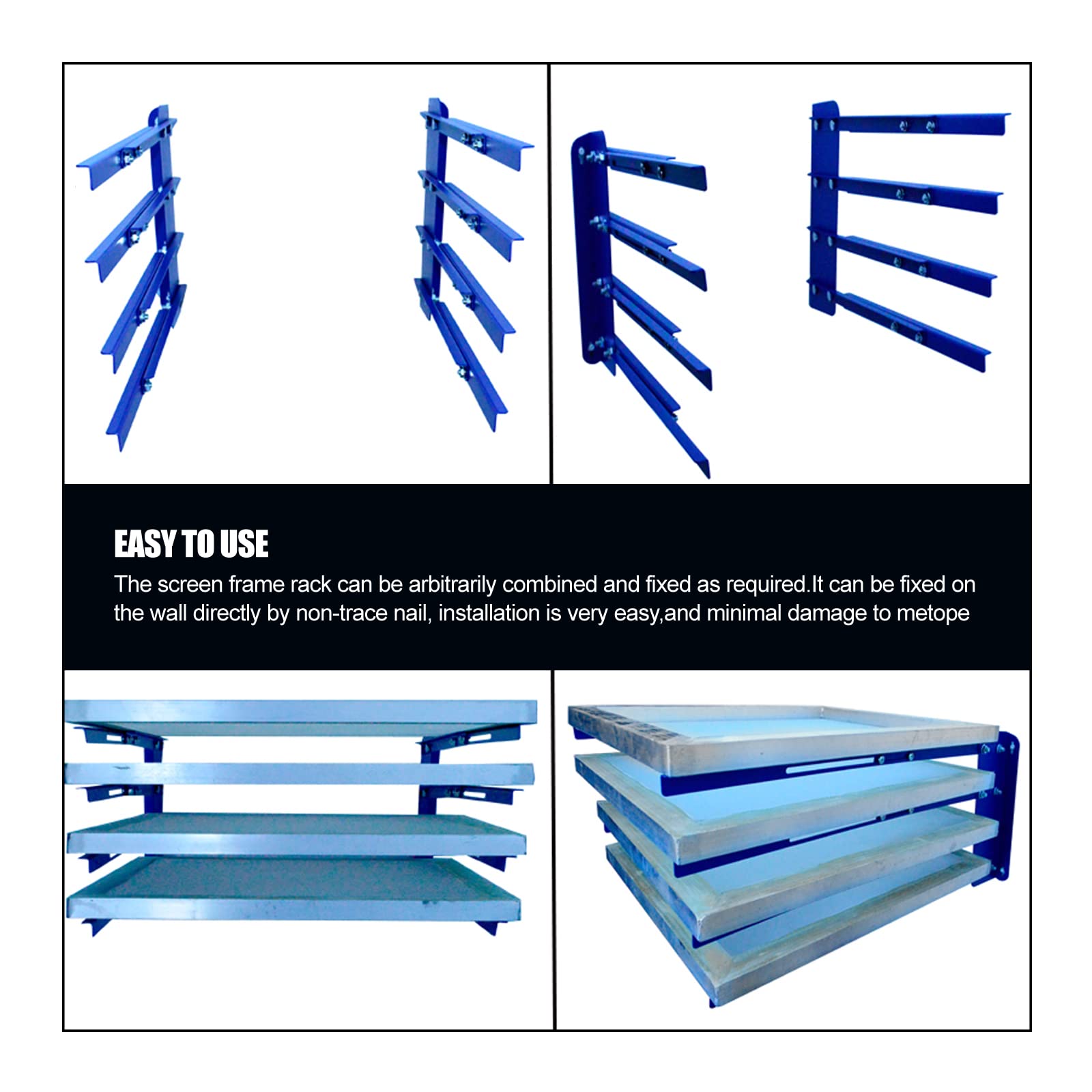 TIANIUSEEN Screen Printing Drying Rack 4 Layers Wall Mounted Adjustable Screen Frame Rack Shelf Storage Screen Frame Holder