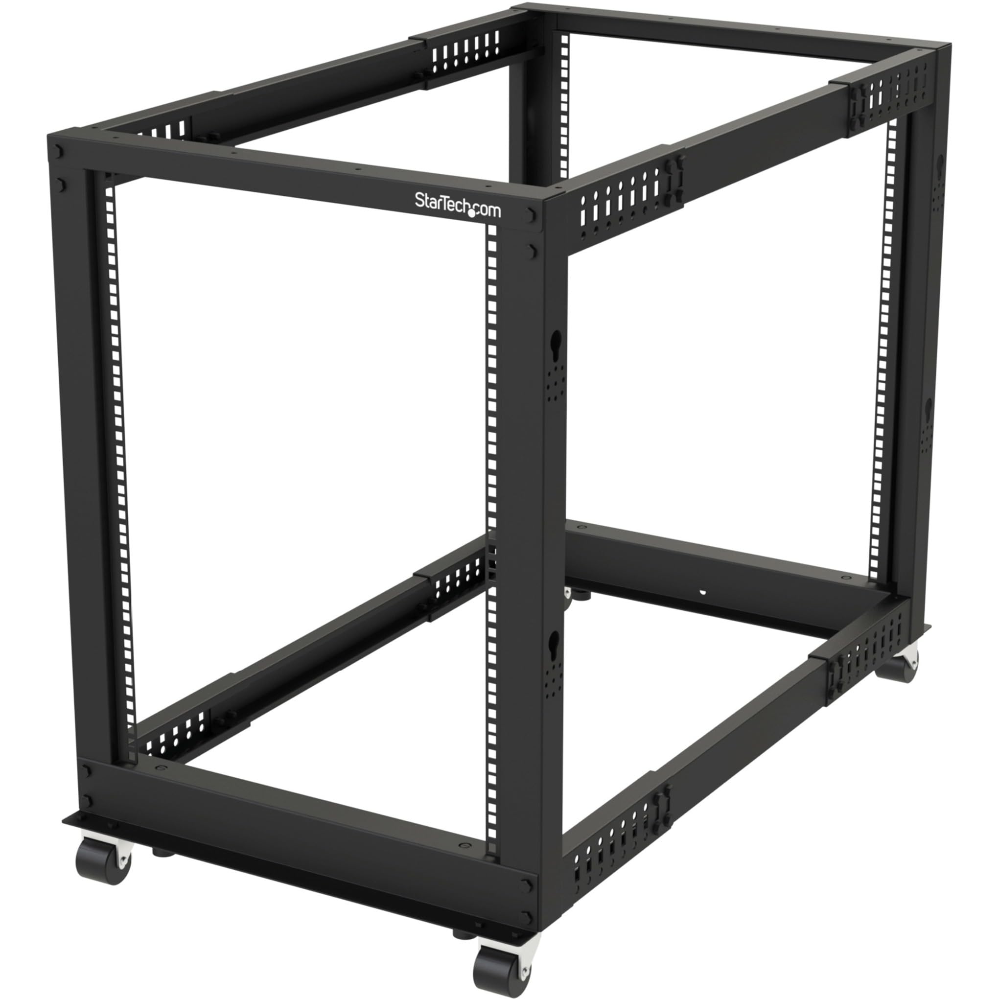 StarTech.com 4-Post 15U Mobile Open Frame Server Rack, 19in Network Rack with Wheels, Rolling Rack for Computer/AV/Data/IT Equipment - Casters, Leveling Feet or Floor Mounting (4POSTRACK15U)