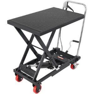 vevor hydraulic lift table cart, 500lbs capacity 28.5" lifting height, manual single scissor lift table with 4 wheels and non-slip pad, hydraulic scissor cart for material handling, black