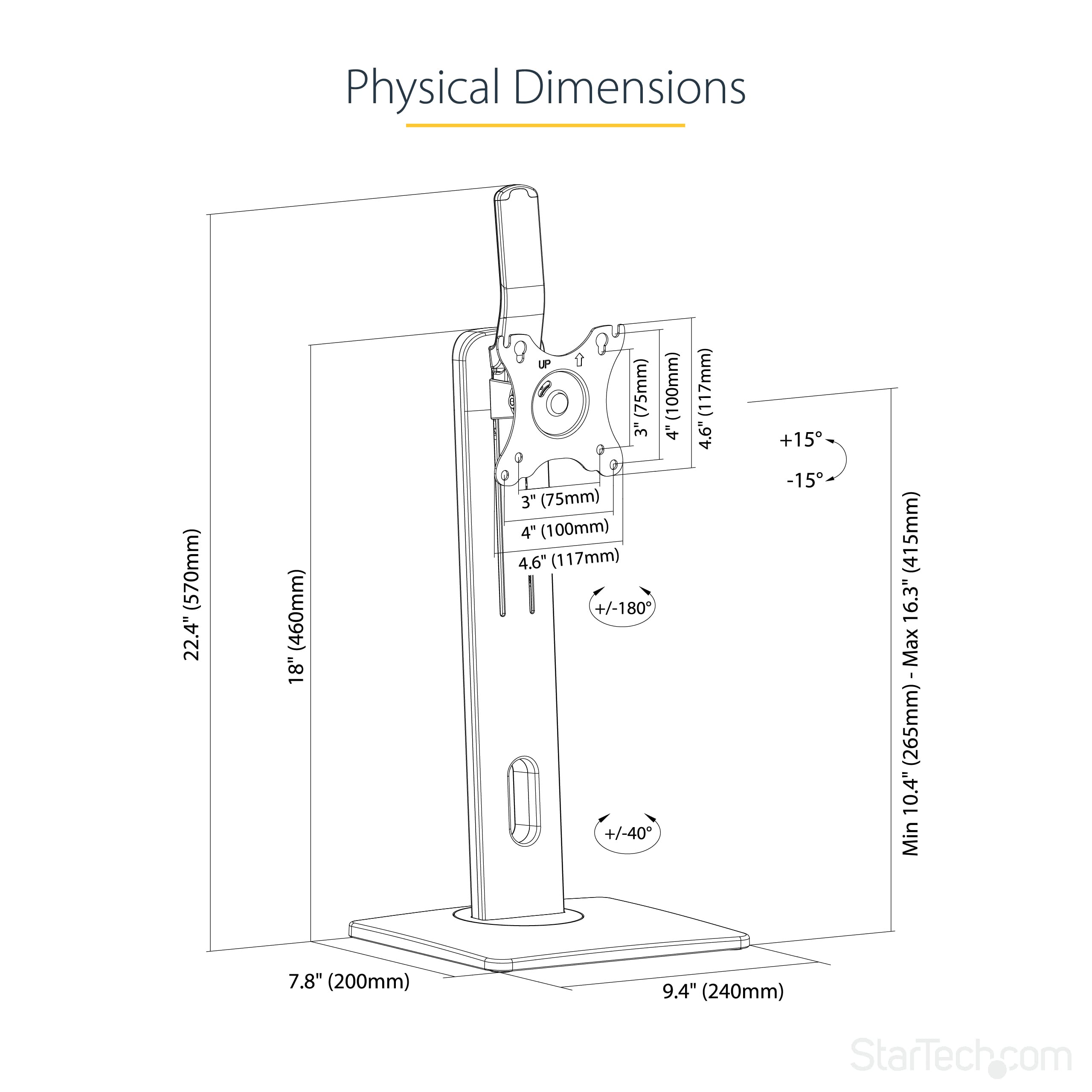 StarTech Monitor Stand, 22.4"x7.9"x9.4", Black