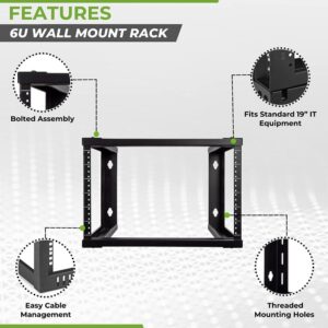 NavePoint 6U Wall Mount Rack - 6U Server Rack for 19 Inch IT Equipment Open Frame Rack – 6U Network Rack for AV & Server Equipment 16” Deep 6U Rack, Black