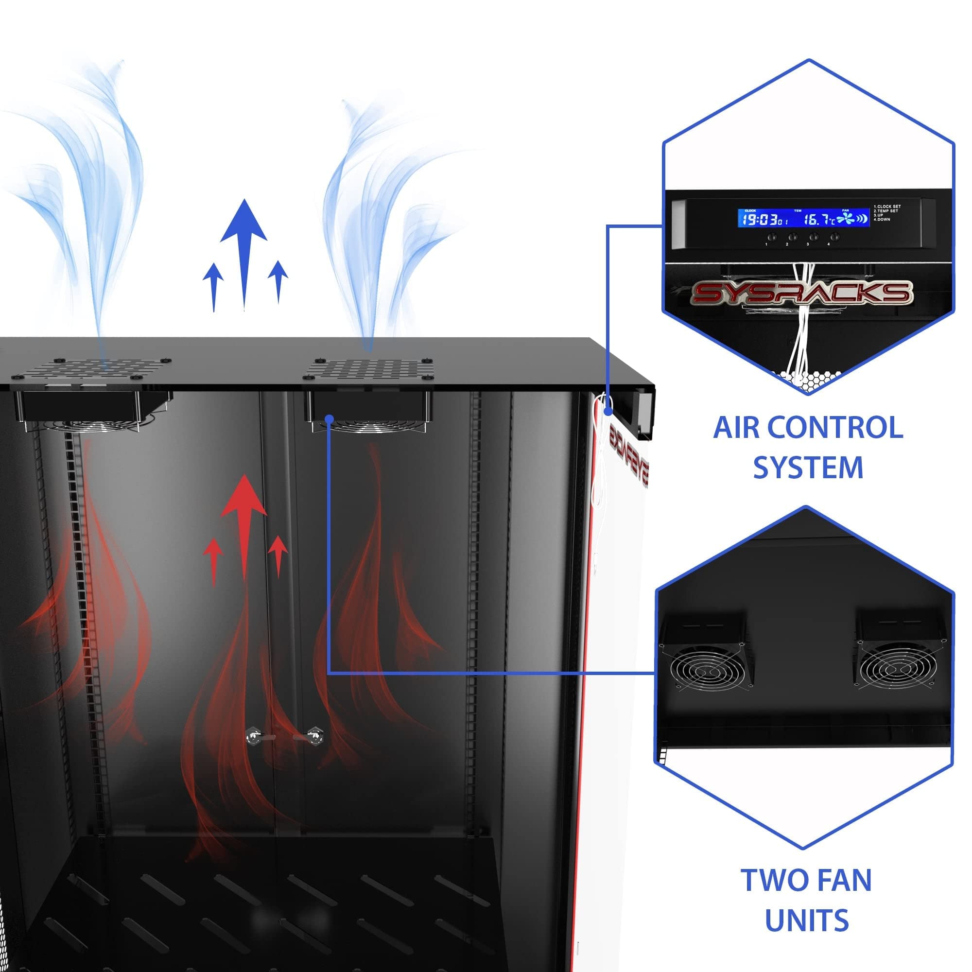 Sysracks 18U 35 inch Deep Server Rack Cabinet It Enclosure - Cooling Fans - LCD Screen - Thermostat - PDU - Casters - 2 Fans – Shelf