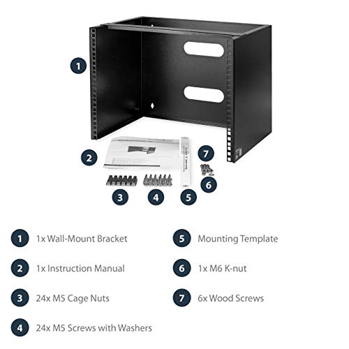 StarTech.com 8U Wall Mount Patch Panel Bracket - 13.75 inch Deep - 19" Patch Panel Rack for Shallow Network Equipment- 80lbs Capacity (WALLMOUNT8)