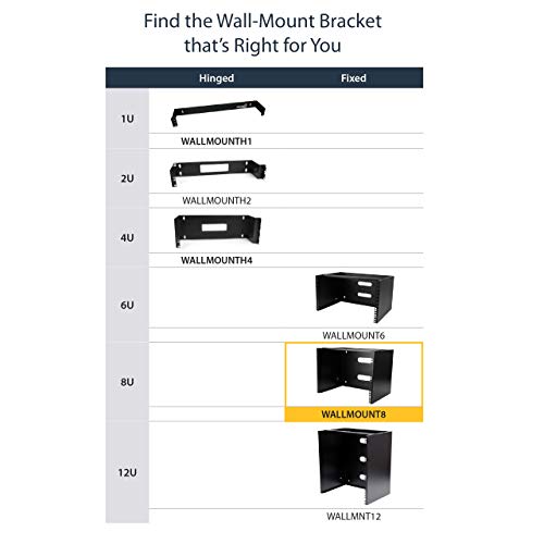 StarTech.com 8U Wall Mount Patch Panel Bracket - 13.75 inch Deep - 19" Patch Panel Rack for Shallow Network Equipment- 80lbs Capacity (WALLMOUNT8)