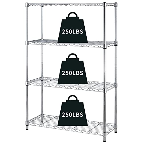 HCY 4-Tier, Shelf Heavy Duty, Shelving Unit NSF Height Adjustable Metal Storage Rack for Laundry Bathroom Kitchen Garage Pantry Organization 1000 LBS Capacity -14''x36''x54'' (Chrome)