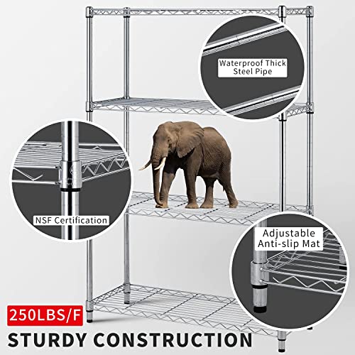 HCY 4-Tier, Shelf Heavy Duty, Shelving Unit NSF Height Adjustable Metal Storage Rack for Laundry Bathroom Kitchen Garage Pantry Organization 1000 LBS Capacity -14''x36''x54'' (Chrome)