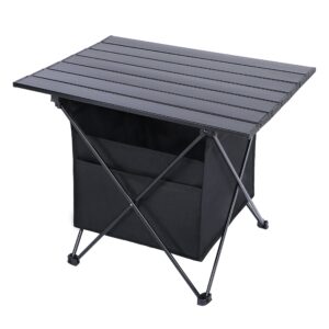 YSSOA Portable Folding Aluminum Alloy Table with High-Capacity Storage and Carry Bag for Camping, Traveling, Hiking, Fishing, Beach, BBQ, Medium, Black