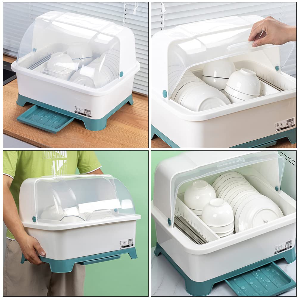 Dish Drying Rack, Dish Drain Storage Box Tableware Holder with Lid Dish Bowl Organizer for Restaurant Kitchen Home (39.5 * 32 * 30.5 cm)