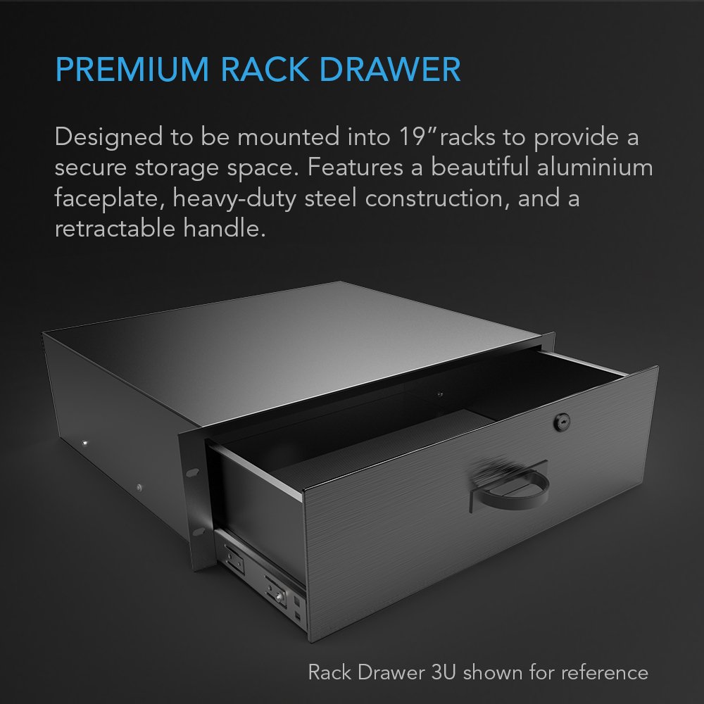 AC Infinity Rack Mount Drawer 4U with Aluminum Faceplate, with Lock and Key, for 19” Equipment Server AV DJ Cabinets Racks