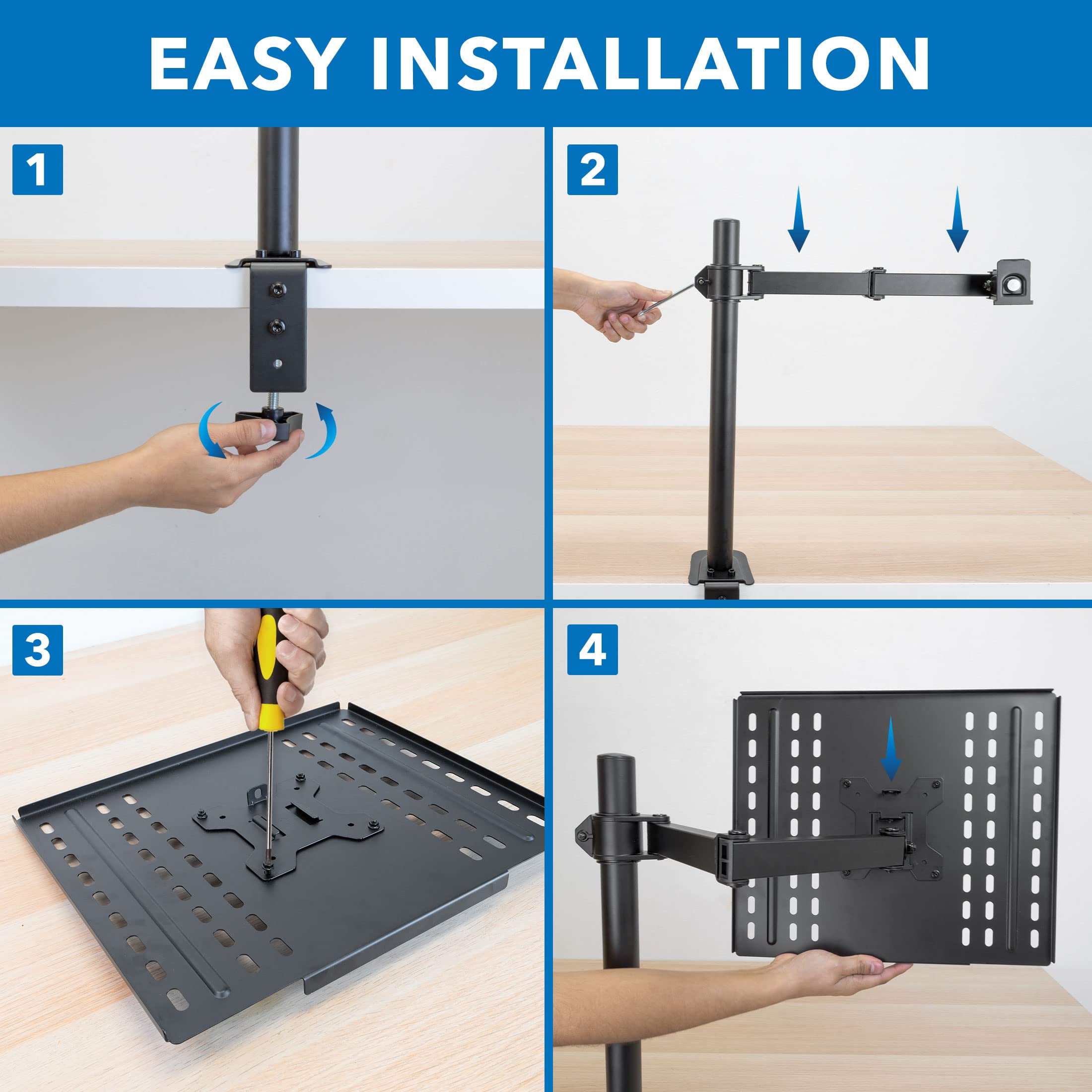 Mount-It! Laptop Desk Mount, Fully Adjustable Ergonomic Laptop Arm with Vented Tray, Cable Management, Clamp and Grommet Base, Fits Laptops up to 17 Inches, Black