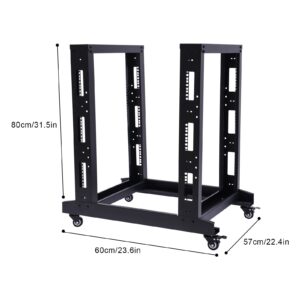 Open Frame Server Rack 15U 19-inch Rolling Server/Audio Rack Free Standing 4 Post Network/Computer Equipment Data Rack on Wheels (Black)