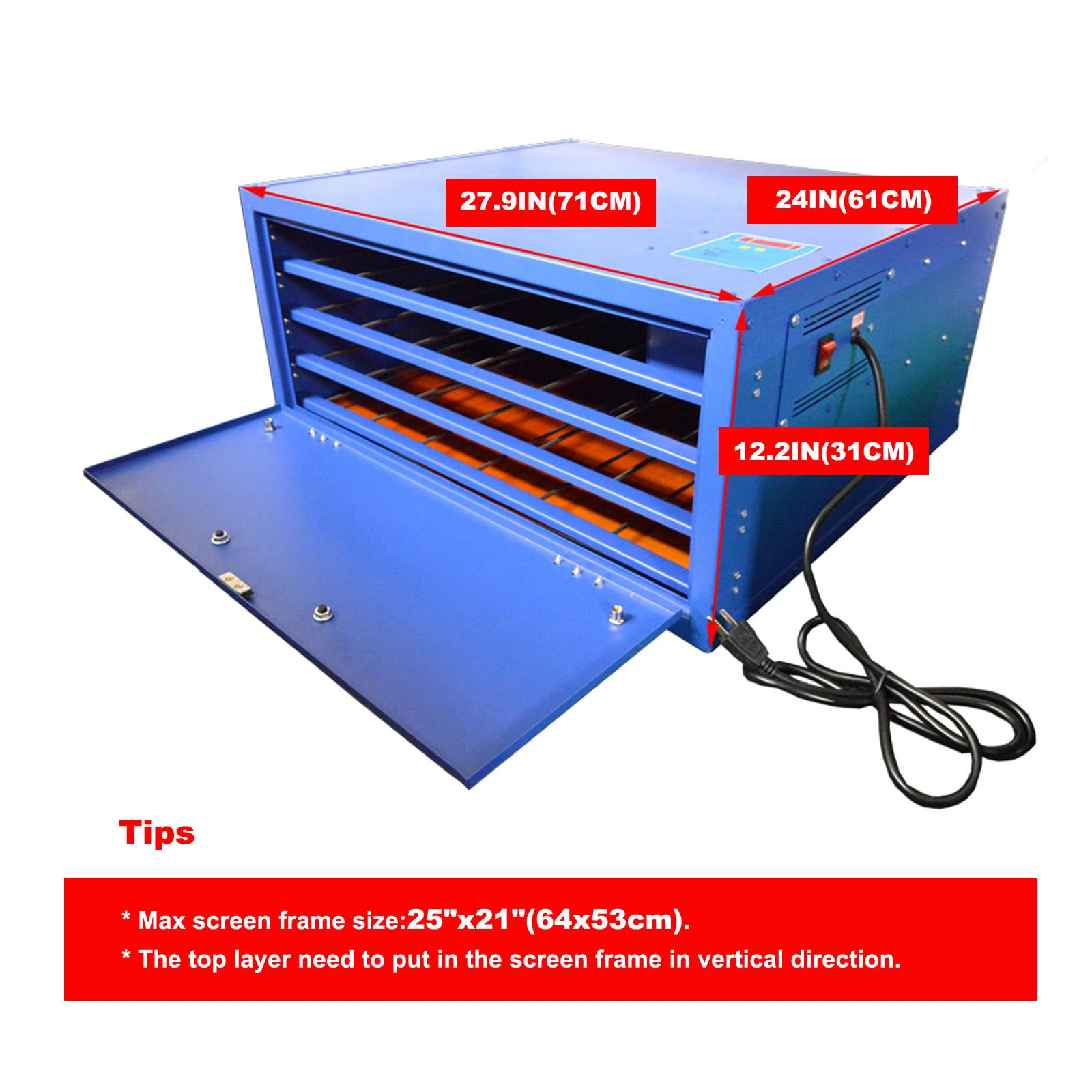 TIANIUSEEN 4 Layers Screen Drying Cabinet 21 * 25inch Screen Printing Plate Drying Box Equipment Temperature Control Plate Heating 800W 110V