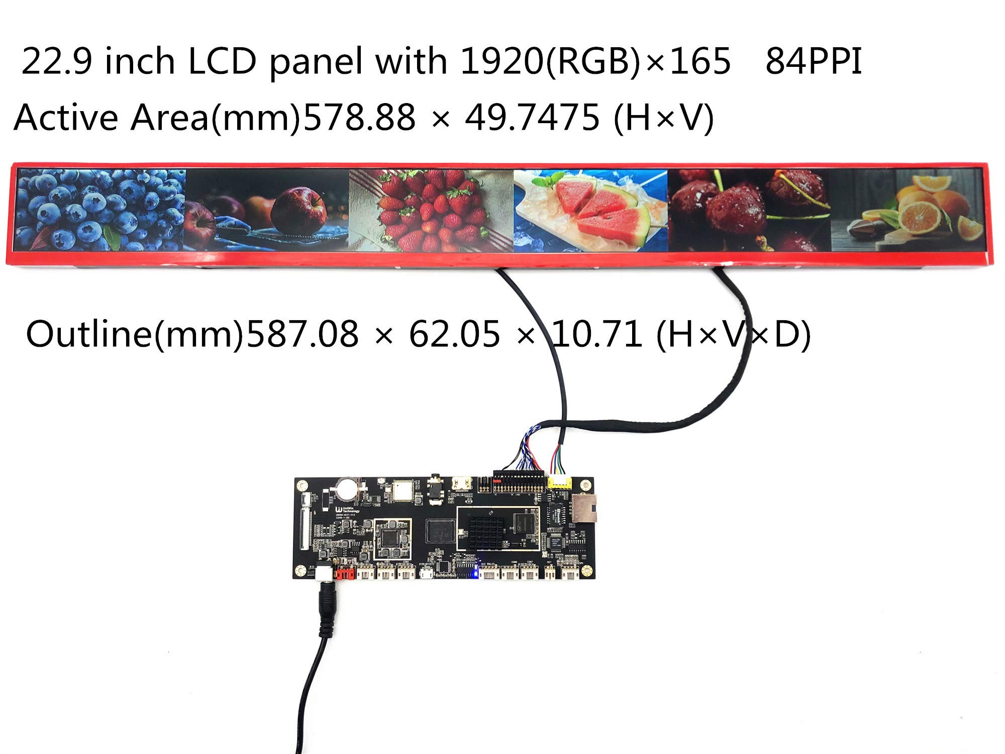 DHL/UPS for 22.9 inch Stretched Bar LCD Panel G229HAN01.0 with 1920X165,500 cd/m²,Supermarket Shelf Screen Support Android,Outline(mm) 587.08 × 62.05 × 10.71 (H×V×D)