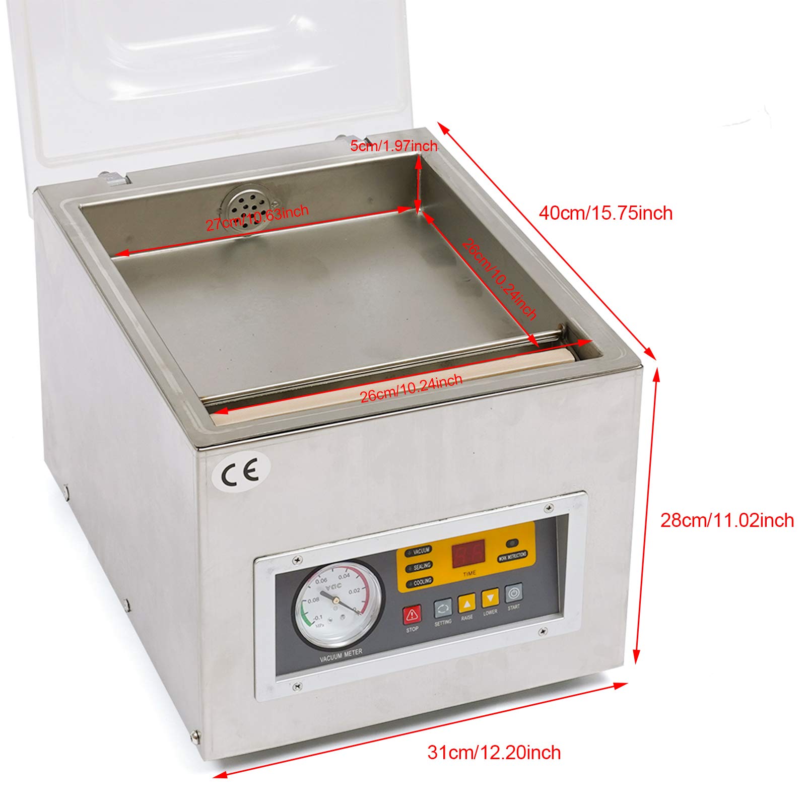 Vacuum Sealer,DZ-260C Commercial Kitchen Food Chamber Vacuum Sealer Packaging Machine Tabletop Seal Vacuum Chamber Vacuum Sealer for Food Saver,Home Kitchen Use 110V