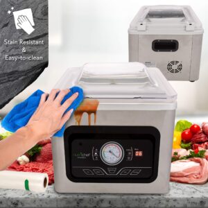 NutriChef Vacuum Sealer Machine - 350W Commercial 8L Chamber Type Automatic Food Sealer System - Air Seal Machine Meat Packing Sealing Storage Preservation Sous Vide, Vac Roll Bags