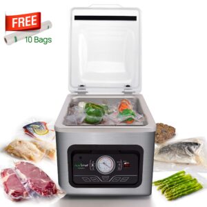 NutriChef Vacuum Sealer Machine - 350W Commercial 8L Chamber Type Automatic Food Sealer System - Air Seal Machine Meat Packing Sealing Storage Preservation Sous Vide, Vac Roll Bags