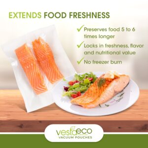 VestaEco Chamber Machine Vacuum Pouches - Certified Commercially Compostable - Flat and Clear Vacuum Sealer Bags - Great for Food Storage and Sous Vide - 8 x 12 inches - 50 Vacuum Seal Bags Per Box