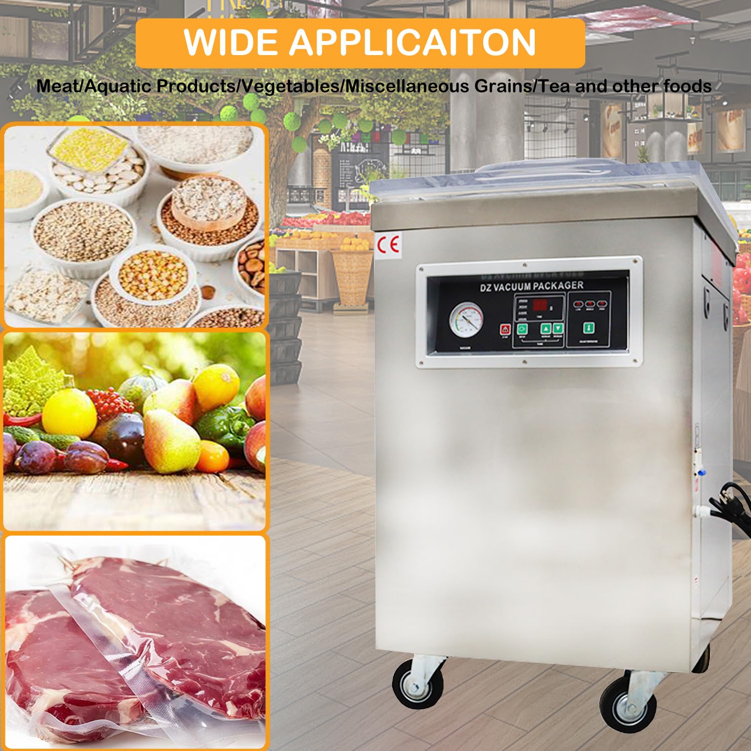 HayWHNKN Single Chamber Vacuum Packaging Machine 20inch Sealing Bar Commercial Food Vacuum Chamber Sealer Dry&Moist Food Dual