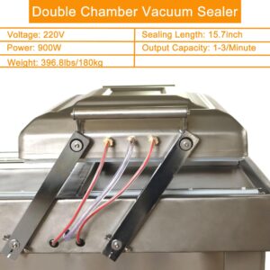 WYDDDARY Double Chamber Vacuum Sealer Air Sealer 220V Stainless Steel Heavy Duty Commercial Packaging Sealer 900W 15.7inch Sealing Length for sealing meats, vegetables, fruits (DZ400)