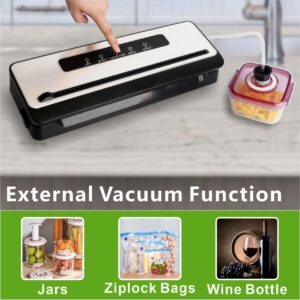 Dincken Vacuum Sealer Machine with Built-in Cutter, 80KPA Food Sealer Vacuum Sealer and 10 Vacuum Bags, Vacuum Packing Machine with External Vacuum System, Dry & Moist Food Preservation Mode