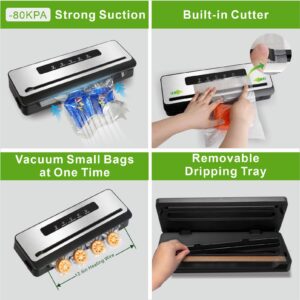 Dincken Vacuum Sealer Machine with Built-in Cutter, 80KPA Food Sealer Vacuum Sealer and 10 Vacuum Bags, Vacuum Packing Machine with External Vacuum System, Dry & Moist Food Preservation Mode