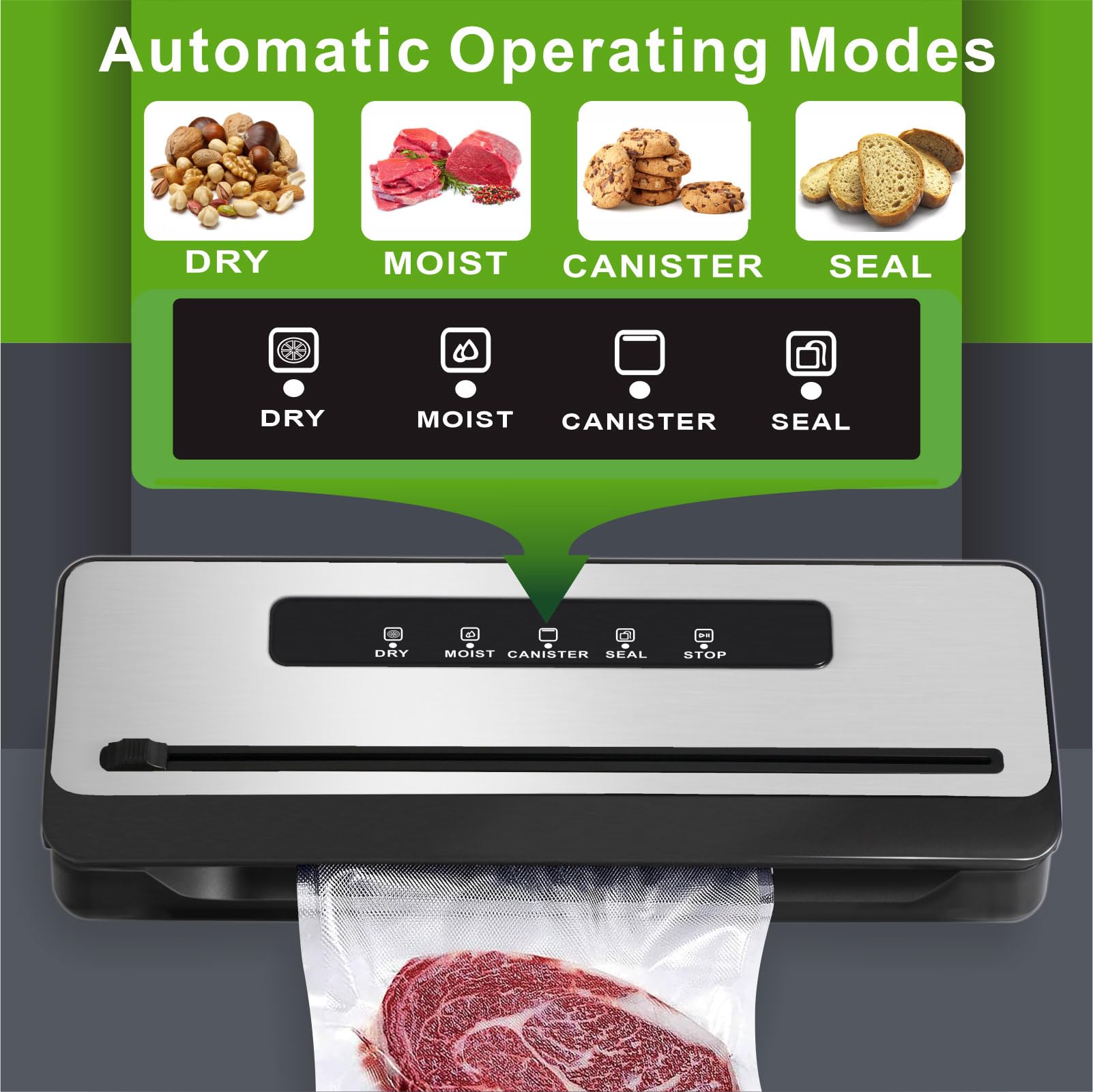 Dincken Vacuum Sealer Machine with Built-in Cutter, 80KPA Food Sealer Vacuum Sealer and 10 Vacuum Bags, Vacuum Packing Machine with External Vacuum System, Dry & Moist Food Preservation Mode