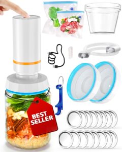 electric mason jar vacuum sealer kit with 16 jar lids, jar vacuum sealer for mason jars with lid opener and 2 reusable vacuum sealer zipper bags for wide and regular mouth