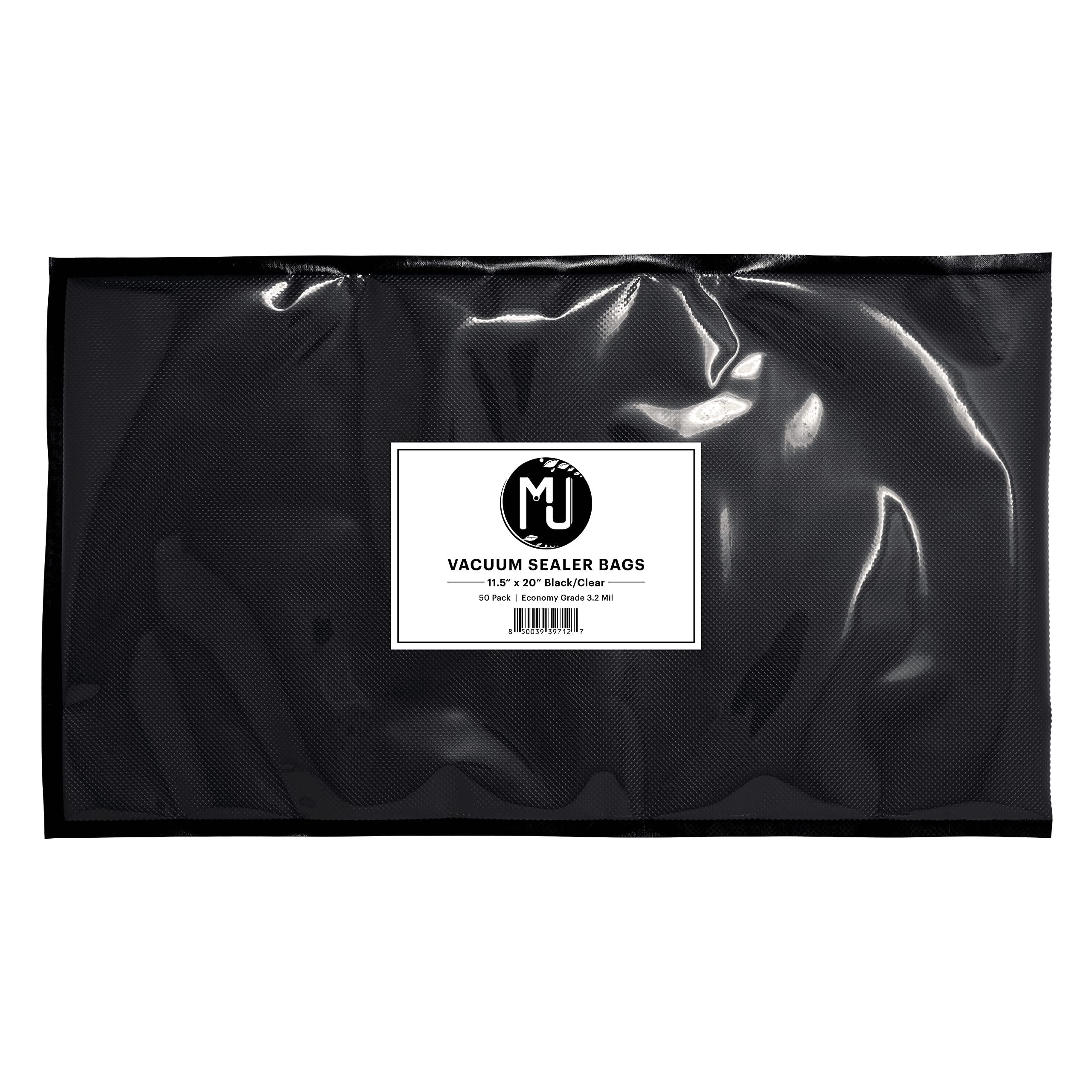 MJ Premium Vacuum Sealer Bags for Food Storage, Sous Vide | 50 Pack (11.5" x 20" 3.2 Mil, Black and Clear)