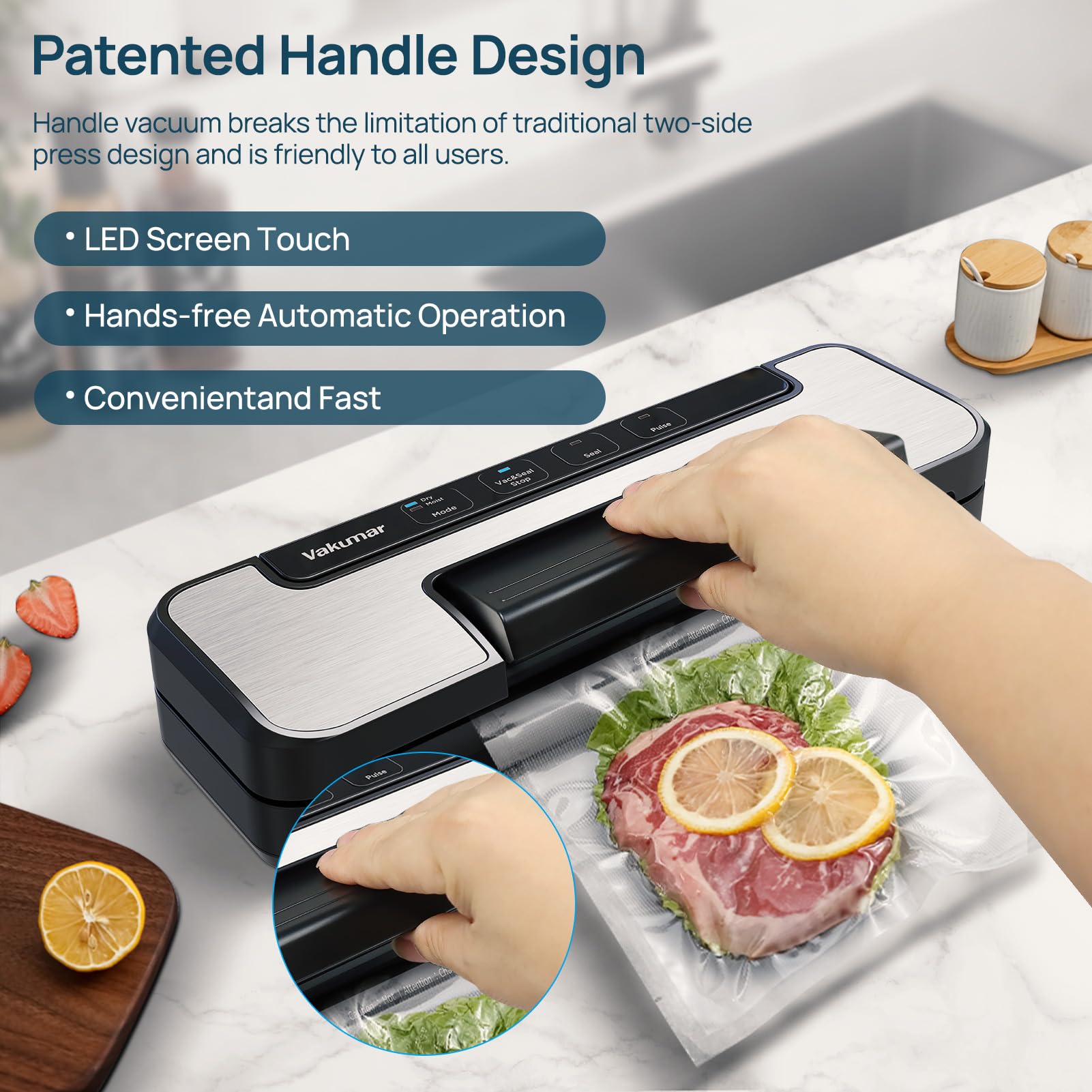 Vacuum Sealer Machine, 80Kpa Food Vacuum Sealer Machine with Double Pump, Dry,/Moist, Pulse Mode, Handle Locked Design, LED Indicator Light & Cutter,12MM Widened Heating Strip