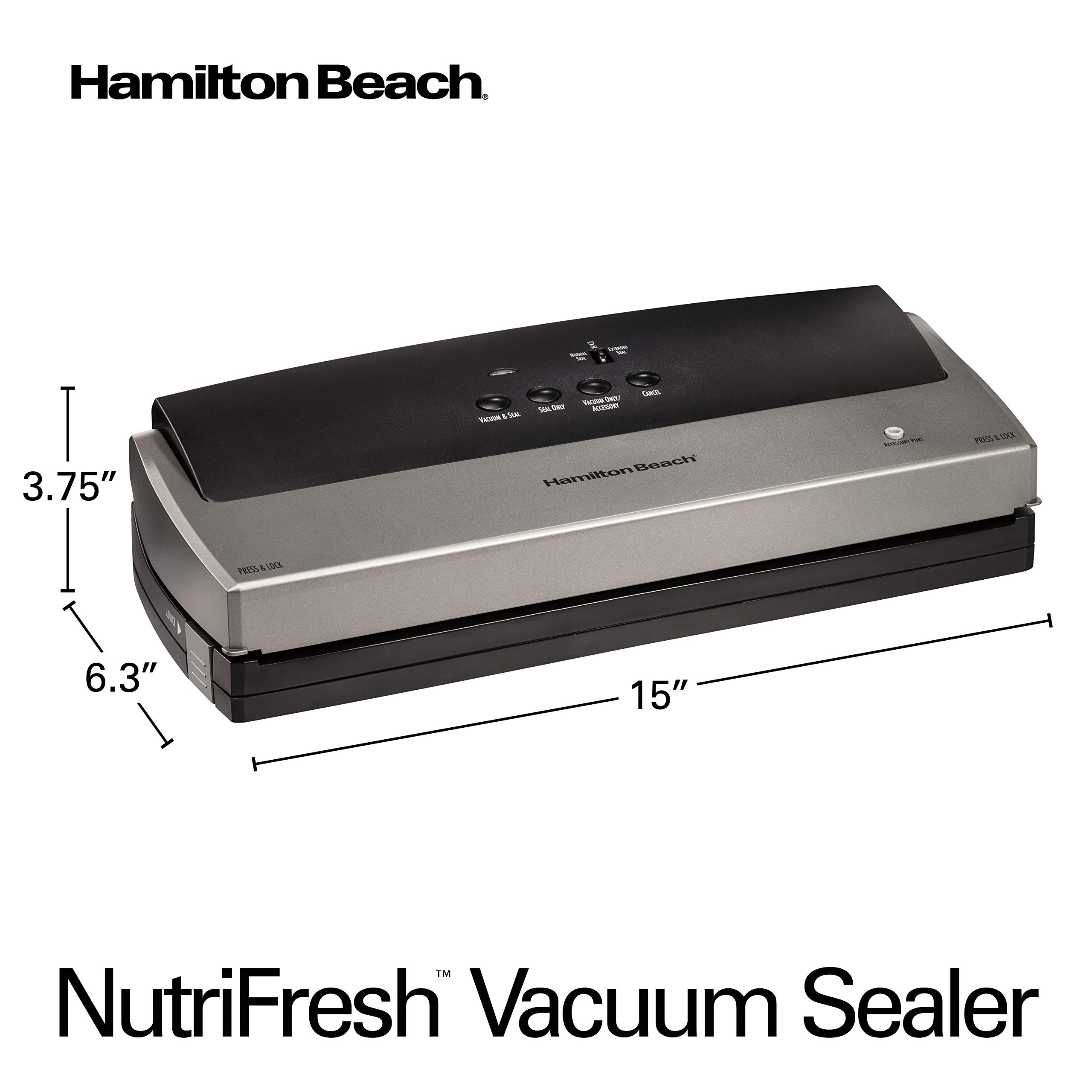 Hamilton Beach NutriFresh Vacuum Sealer Machine with BPA Free Food Sealing Starter Kit, Grey (78214)