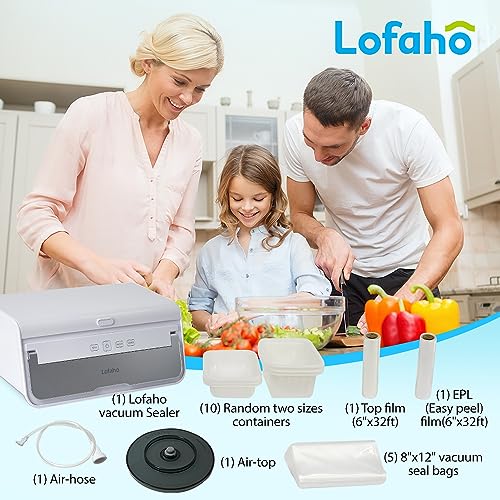 Lofaho 3-in-1 Magic Vacuum Sealer Machine for Food Storage Air-Top & Hose Handheld Vacuum Sealer Include 5 Sealing Bags, 10 Containers (55mm and 75mm Sizes x 5ea/each), Top Film (1ea), EPL Film (1ea)