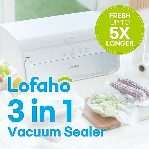 Lofaho 3-in-1 Magic Vacuum Sealer Machine for Food Storage Air-Top & Hose Handheld Vacuum Sealer Include 5 Sealing Bags, 10 Containers (55mm and 75mm Sizes x 5ea/each), Top Film (1ea), EPL Film (1ea)