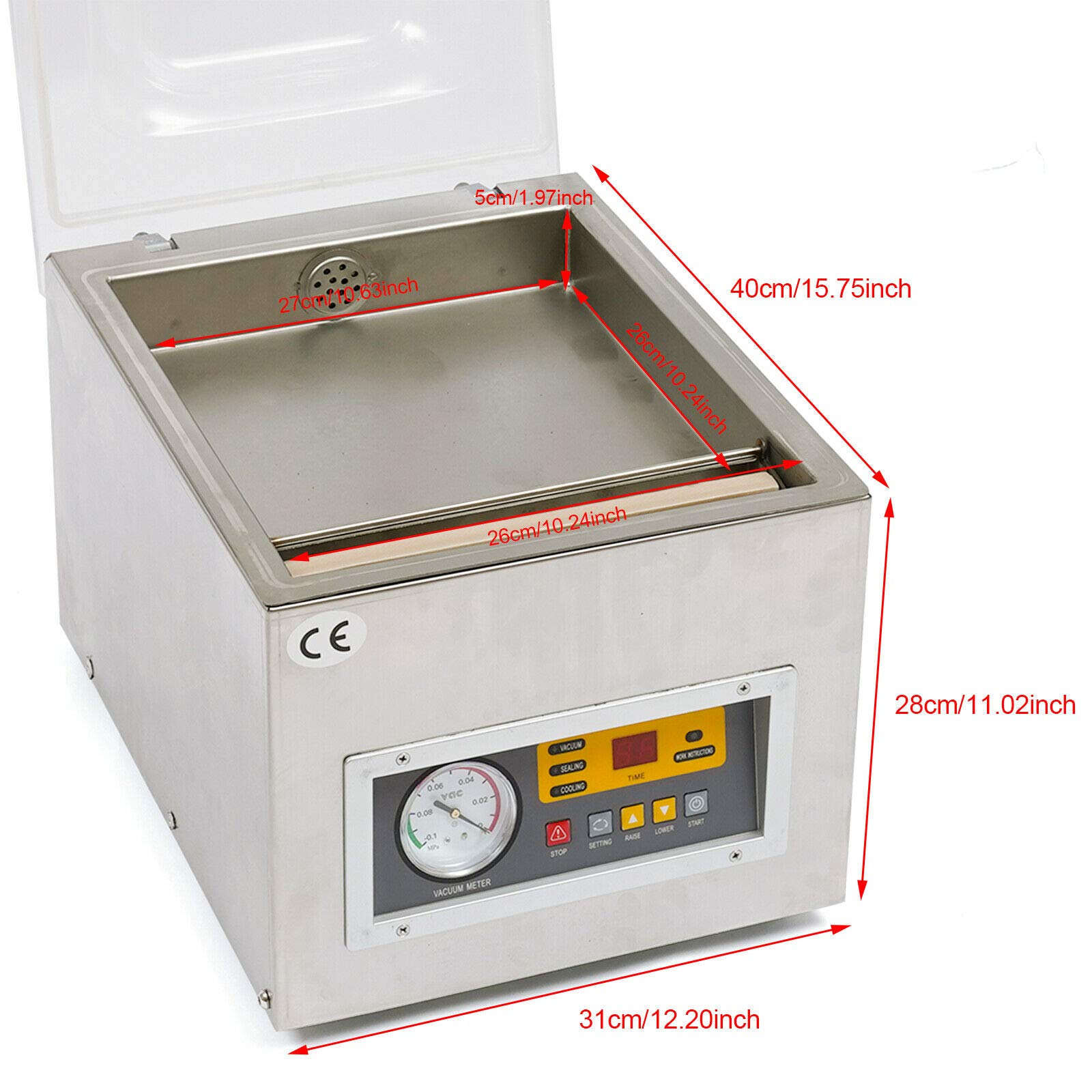 120 W Digital Chamber Vacuum Sealer Machine, Commercial Automatic Vacuum Packing Sealing/Desktop Sealer Chamber for Vacuum Packing of Food, Grain, Fruit, Pickle, Preserved Fruit (US Stock)