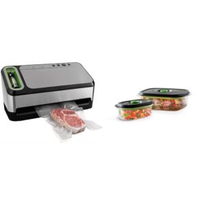 foodsaver v4840 2-in-1 vacuum sealer machine with automatic bag detection and starter kit | silver, 18.80 x 9.50 x 10.60 inches & 2116382 preserve & marinate vacuum -containers, 3, 10 cups, clear