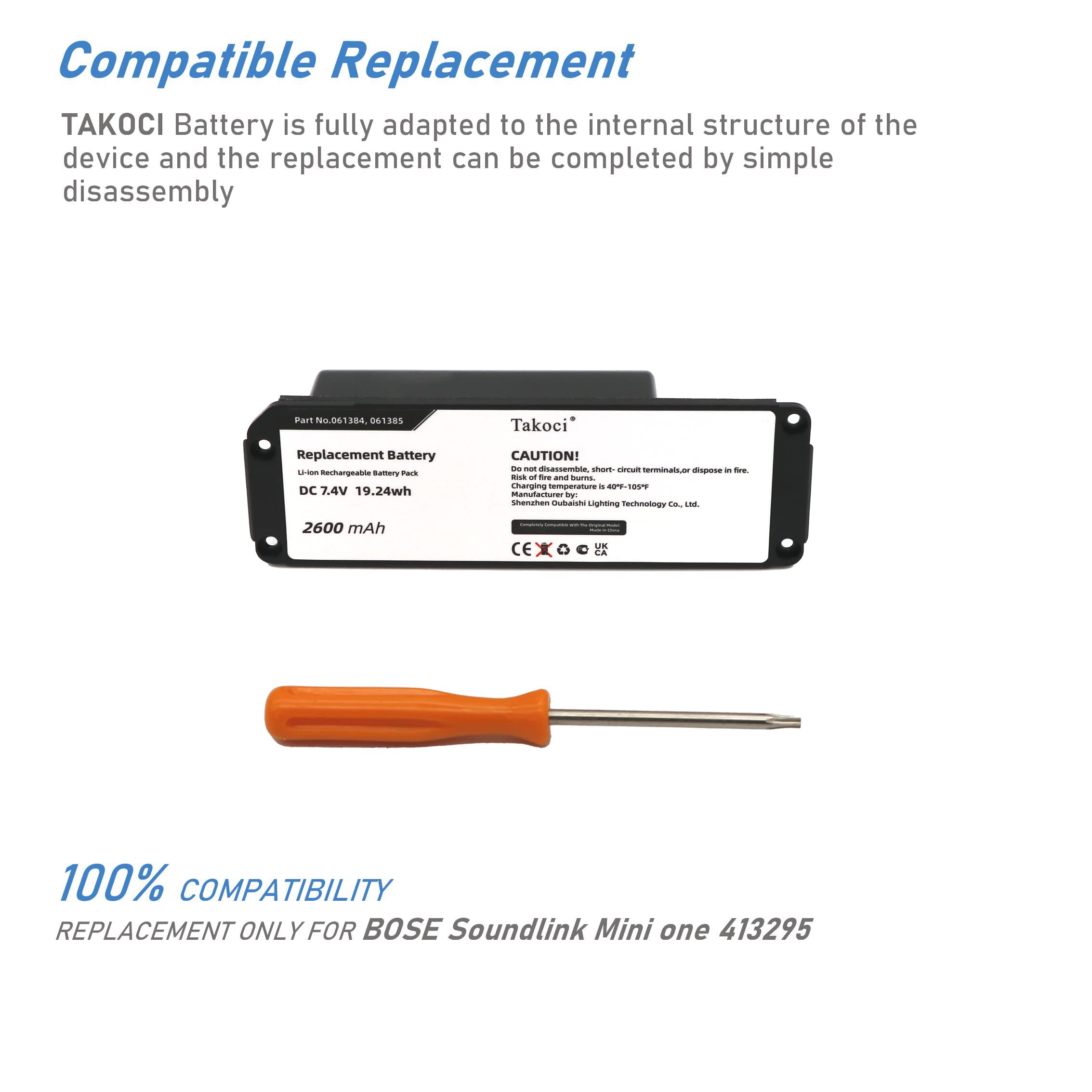 TAKOCI Replacement Battery for Bose Soundlink Mini one 413295 061384 061385 061386 061834 2600mAh