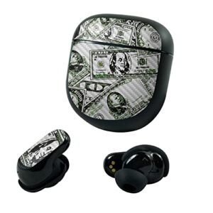 mightyskins carbon fiber skin compatible with bose quietcomfort earbuds ii (2022) - phat cash | protective, durable textured carbon fiber finish | easy to apply and change styles | made in the usa