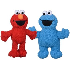 sesame street elmo & cookie monster plush 8" bag clip set,toys for kids, toddler, & preschoolers, 2 pc