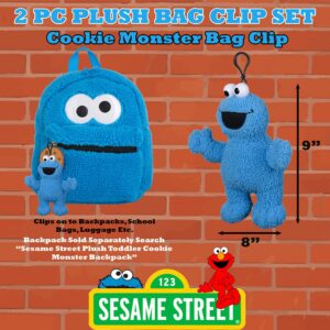 Sesame Street Elmo & Cookie Monster Plush 8" Bag Clip Set,Toys for Kids, Toddler, & Preschoolers, 2 Pc