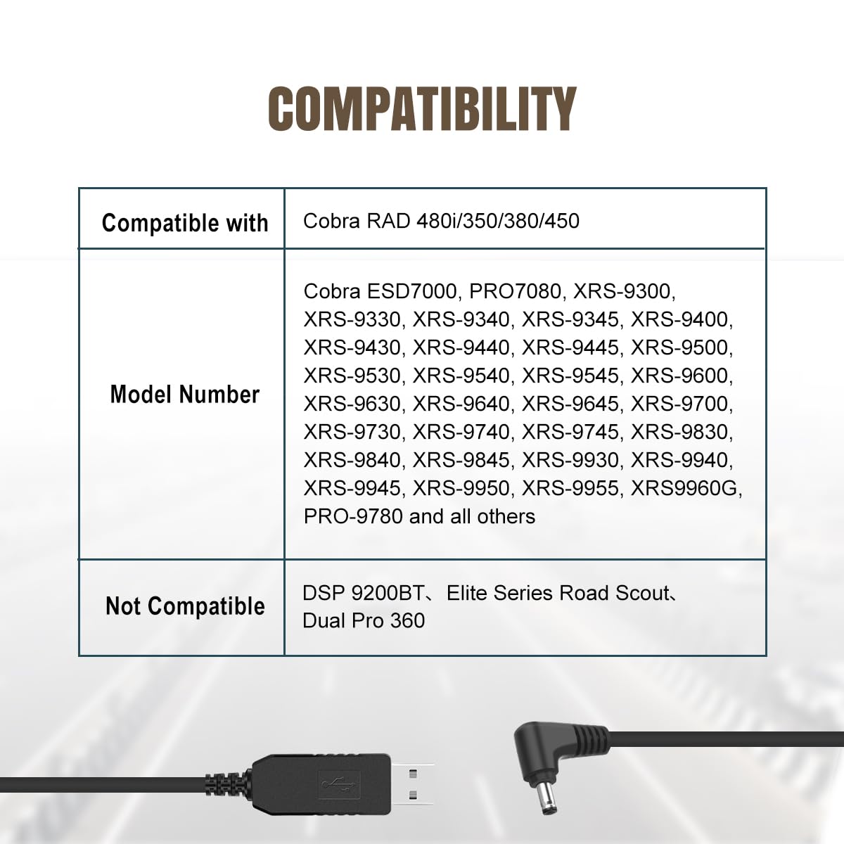 Lenink Power Cord Compatible with Cobra RAD 480i/350/380/450, Replacement Cord Cable USB Charger Compatible with Most Cobra Radar Detectors (1m/3.28ft)