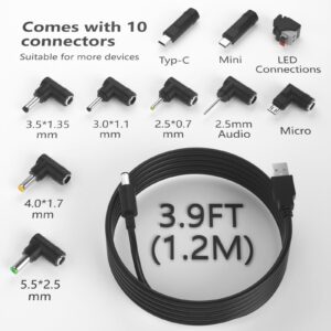 IBERLS USB to DC 5V Power Cable, Universal Charging Cord for Massager,Toy, Vibrator,Toys, Camera MP3 MP4, 5.5 x 2.1mm 2.5mm Type-C etc 10 Connector Plug