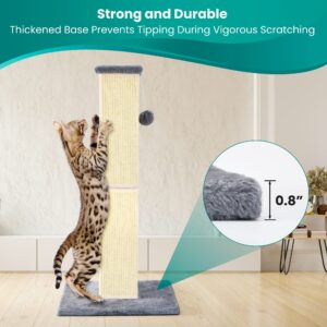 YULOYI Cat Scratching Post 32 Inch for Indoor Large Cats and Kitten, Nature Sisal Tall Cat Scratch Post, Sisal Cat Scratcher Improve Cat's Scratching Habits and Protect Your Furniture, Grey