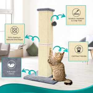 YULOYI Cat Scratching Post 32 Inch for Indoor Large Cats and Kitten, Nature Sisal Tall Cat Scratch Post, Sisal Cat Scratcher Improve Cat's Scratching Habits and Protect Your Furniture, Grey